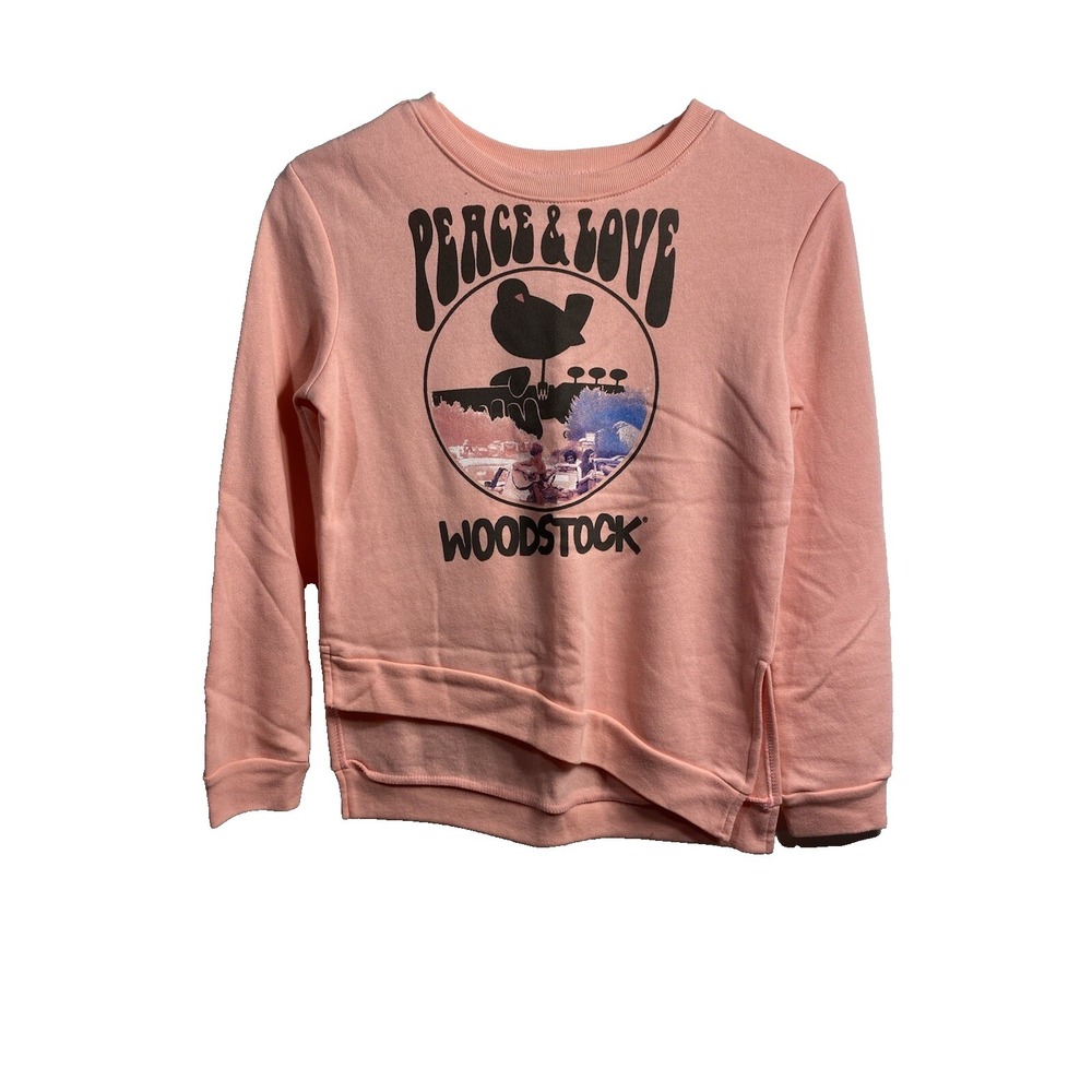 WOODSTOCK girls pink long sleeve pull over sweatshirt sweater size medium‎ 10 12